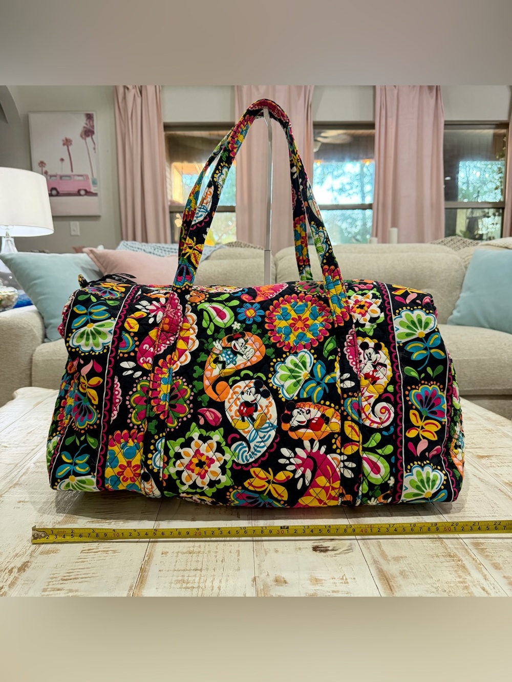 Vera Bradley Disney Duffle Bag Midnight with Mickey Paisley Pink Orange Travel